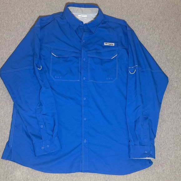 Columbia Shirt Men XL Adult Blue Button Down PFG Ripstop Fishing Omni Shade - Picture 2 of 10